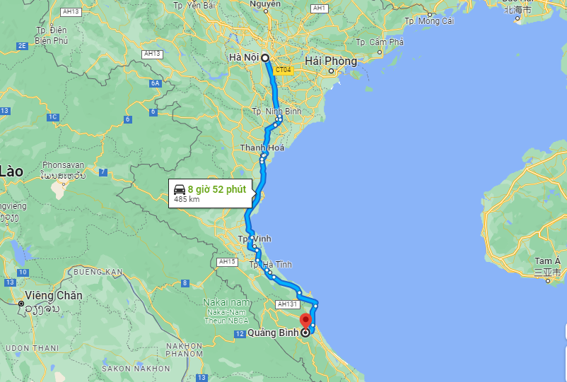 Khoảng cách Hà Nội đến Quảng Bình là 485km