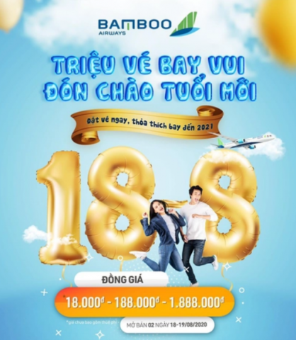 Bamboo Airways chào sinh nhật 2 tuổi với kho hàng triệu vé bay đồng giá từ 18.000 đồng