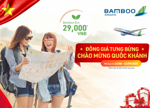 Vé máy bay Bamboo chỉ từ 29.000 VND mừng Quốc khánh