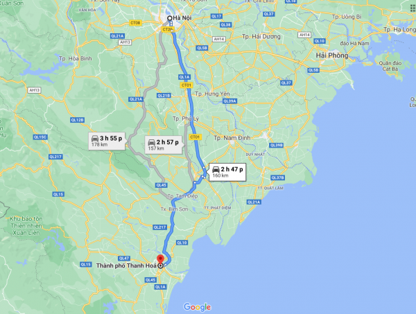 Khoảng cách từ Thanh Hóa đến Hà Nội bao nhiêu km