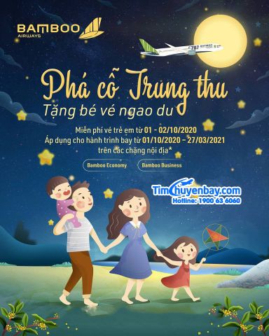 Bamboo Airways vé 0 đồng cho bé dịp Trung thu
