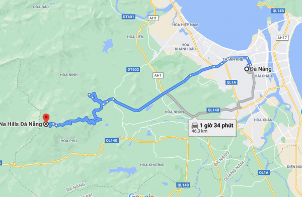Khoảng cách từ Đà Nẵng đến Bà Nà theo Google Maps là 40km
