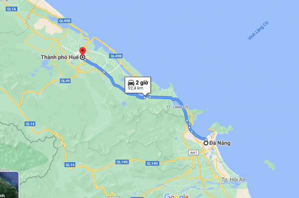 Khoảng cách từ Đà Nẵng tới Huế chỉ khoảng 92,4km nên di chuyển rất nhanh và thuận tiện