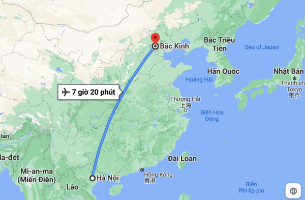 Khoảng cách từ Hà Nội đến Bắc Kinh khoảng 2.325km theo đường hàng không