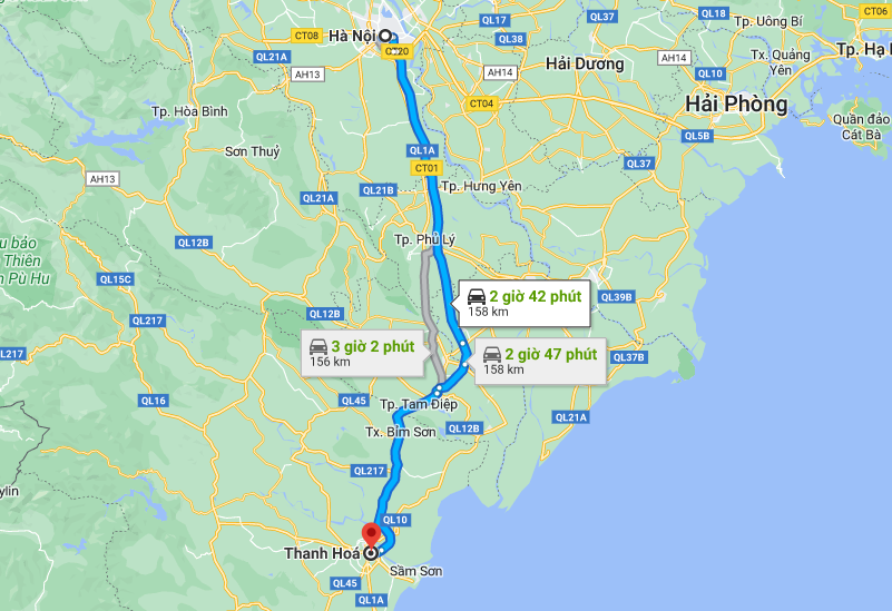 Khoảng cách từ Hà Nội đến Thanh Hoá là 158 km