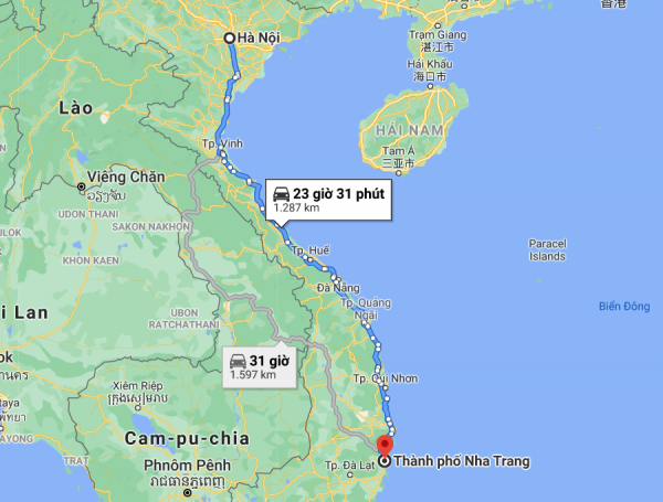 Khoảng cách từ Hà Nội đến Nha Trang