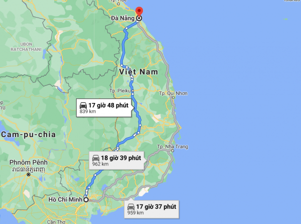 Khoảng cách từ HCM đến Đà Nẵng
