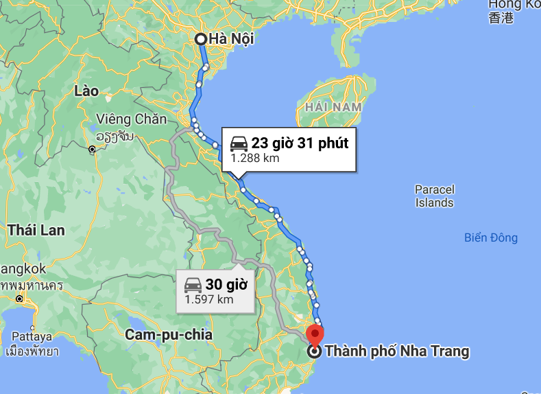 Khoảng cách từ Hà Nội tới Nha Trang khoảng 309km