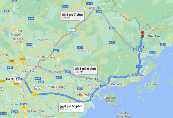 Đường đi từ Hà Nội đến Bình Liêu 