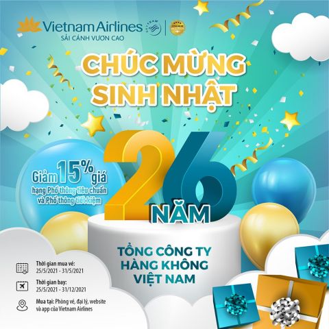 Vietnam Airlines ưu đãi 15% Mừng Sinh Nhật