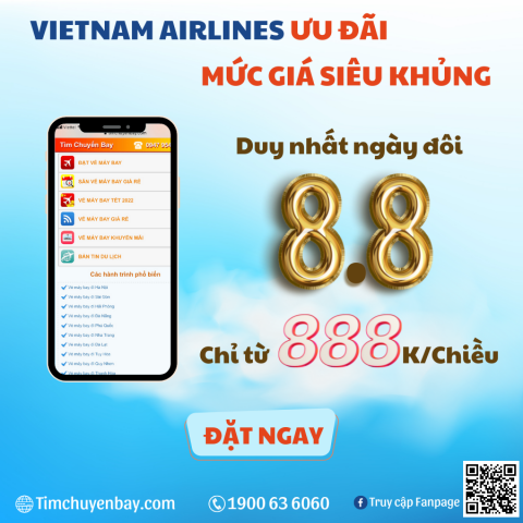 “Ưu đãi ngày trùng, mức giá siêu khủng” chỉ từ 888K/Chiều của Vietnam Airlines