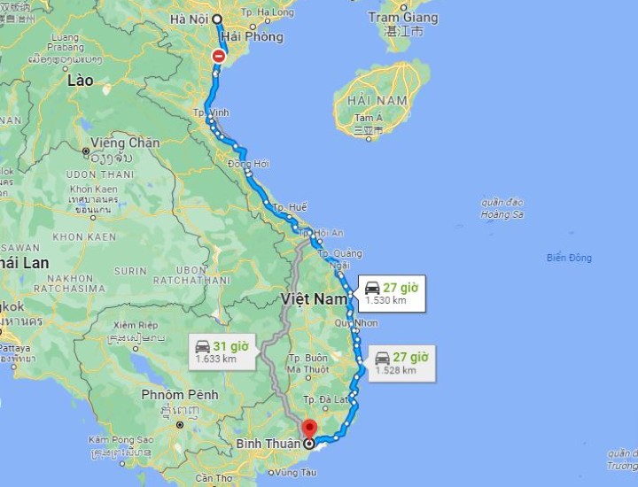 Từ Hà Nội đến Bình Thuận bao nhiêu km