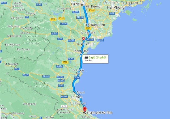 khoảng cách từ Hà Nội đến Hà Tĩnh bao nhiêu km