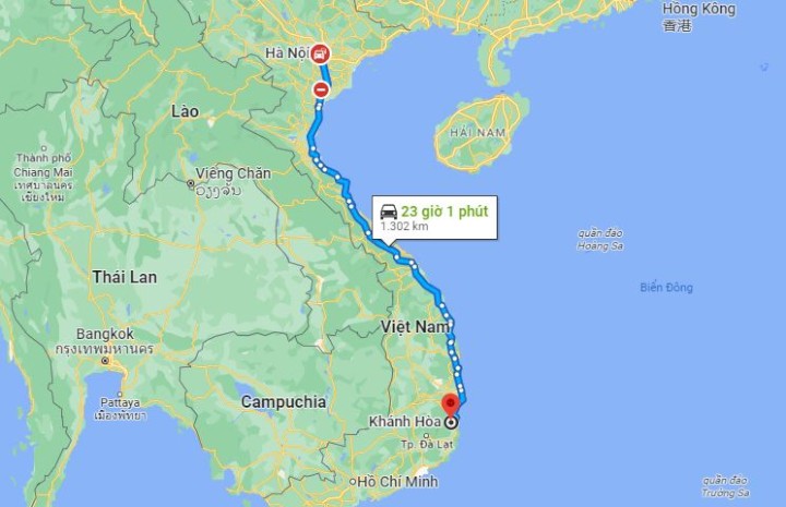 Từ Hà Nội đến Khánh Hoà bao nhiêu km