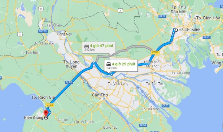 từ Sài Gòn đến Kiên Giang bao nhiêu km?