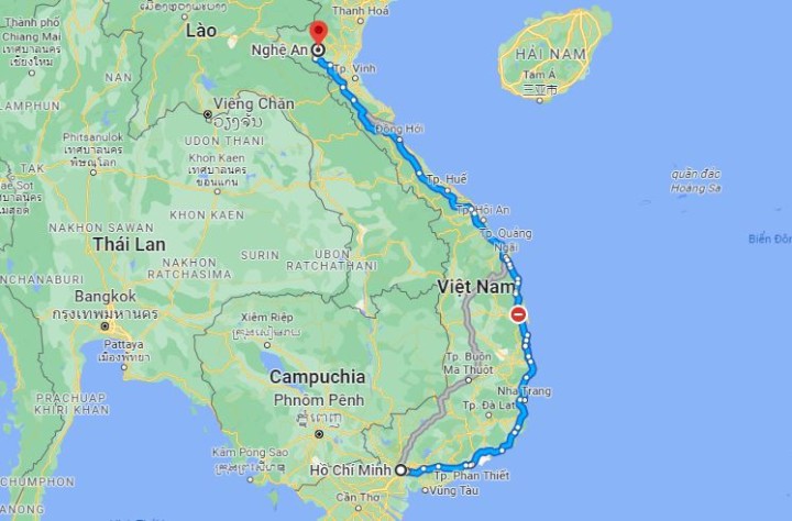Từ Sài Gòn đến Nghệ An là 1.556km