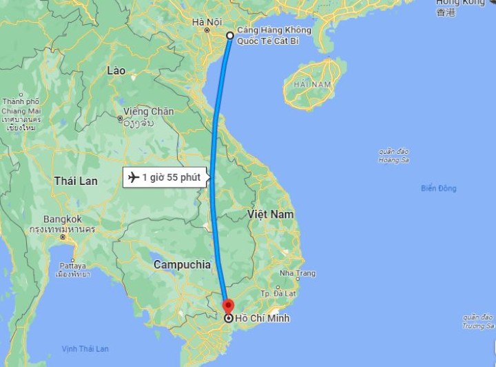 Thời gian bay từ Hải Phòng vào Sài Gòn chỉ mất khoảng 1 giờ 55 phút