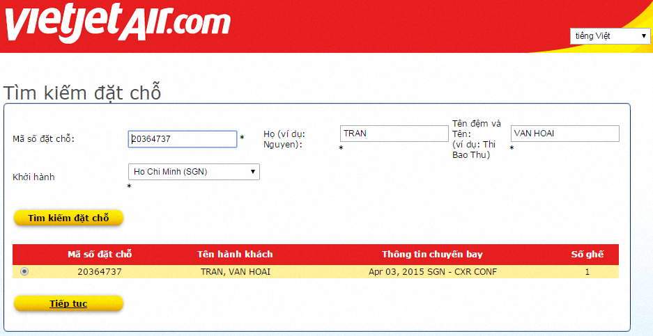 Kiểm tra chuyến bay Vietjet Air